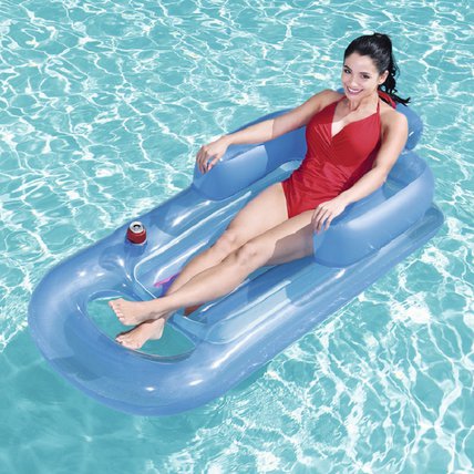 Adults Inflatable Pool Lounger with Headrest and Cup Holder