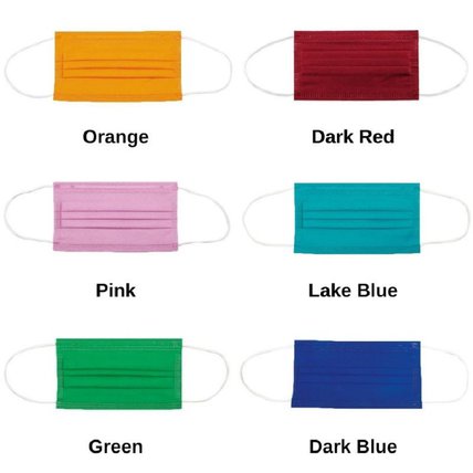 Multicolor Disposable Pure Color Face Mask Adult 3-ply (50 PCS - Any 5 Colors)